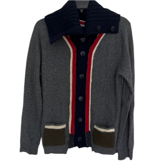 WENDI REED Cashmere Turtleneck Cardigan Striped Colored Placket - Size 1 (Small) - Picture 2 of 10